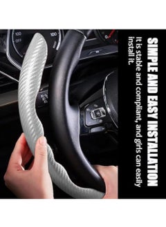 Yuwell Carbon Fiber Steering Wheel Cover For Unisex Safe And Non Slip Car Steering Cover Universal Fit Car Steering Wheel Protector Carbon Texture For Auto Truck Van SUV Silver  - Image 2