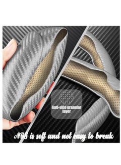 Yuwell Carbon Fiber Steering Wheel Cover For Unisex Safe And Non Slip Car Steering Cover Universal Fit Car Steering Wheel Protector Carbon Texture For Auto Truck Van SUV Silver  - Image 4