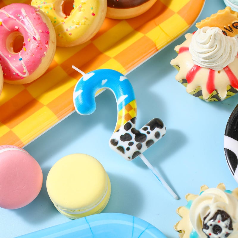 Threlaco Toy Inspire Game Birthday Number Candles Cartoon Cake Topper Blue Sky and White Cloud Cow Birthday Candle for Boy Girl Party Decor Supplies(Number 2) - Image 2