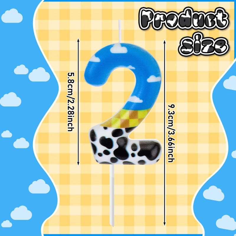 Threlaco Toy Inspire Game Birthday Number Candles Cartoon Cake Topper Blue Sky and White Cloud Cow Birthday Candle for Boy Girl Party Decor Supplies(Number 2) - Image 3