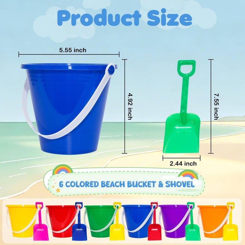 5 بوصات دلاء رمل شاطئية مع مجارف شاطئية، دلو رمل ودلو ماء للمتعة على الشاطئ، إكسسوار رائع لحفلات الصيف (24 دلو + 24 مجرفة) - Image 2