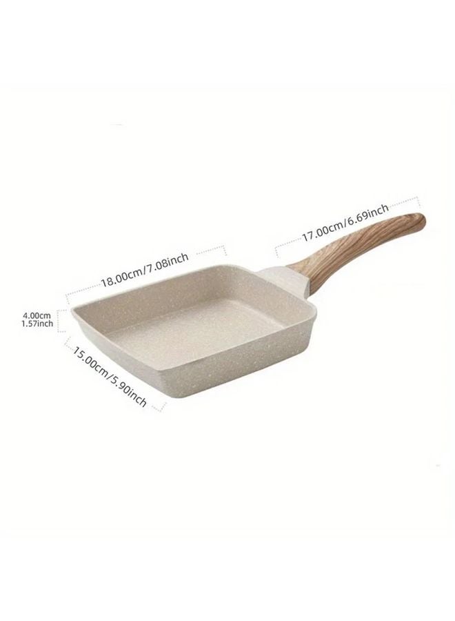 White Non Stick Tamagoyaki Pan Japanese Style Rectangular Frying Pan Wooden Handle Dishwasher Safe - Image 1