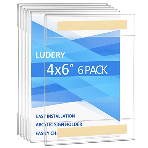 Ludery Acrylic Sign Holder 4x6, Sign Holder Wall mount Door Sign Memo Holder,Clear Wall Frame with Double Sided Tape Adhesive For Office, Home, Store, Restaurant, No Drilling - Vertical (6 Pack) - Image 1
