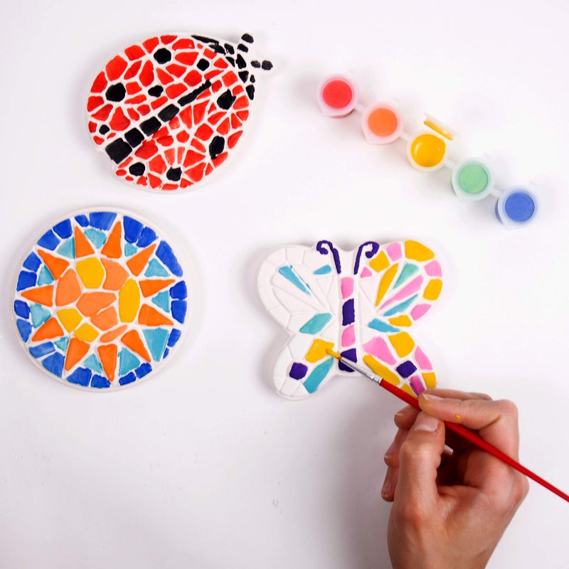 Creative Roots Creative Roots Mosaic Butterfly, Ladybug, & Sun Stepping Stone, Includes 3-Pack 4.5-Inch Ceramic Stepping Stone & 6 Vibrant Paints, Paint Your Own DIY Stepping Stone for Kids Ages 8+  - Image 4