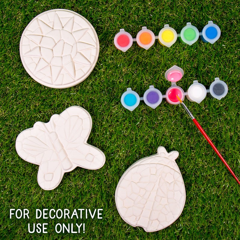 Creative Roots Creative Roots Mosaic Butterfly, Ladybug, & Sun Stepping Stone, Includes 3-Pack 4.5-Inch Ceramic Stepping Stone & 6 Vibrant Paints, Paint Your Own DIY Stepping Stone for Kids Ages 8+  - Image 2