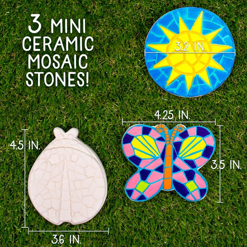 Creative Roots Creative Roots Mosaic Butterfly, Ladybug, & Sun Stepping Stone, Includes 3-Pack 4.5-Inch Ceramic Stepping Stone & 6 Vibrant Paints, Paint Your Own DIY Stepping Stone for Kids Ages 8+  - Image 3