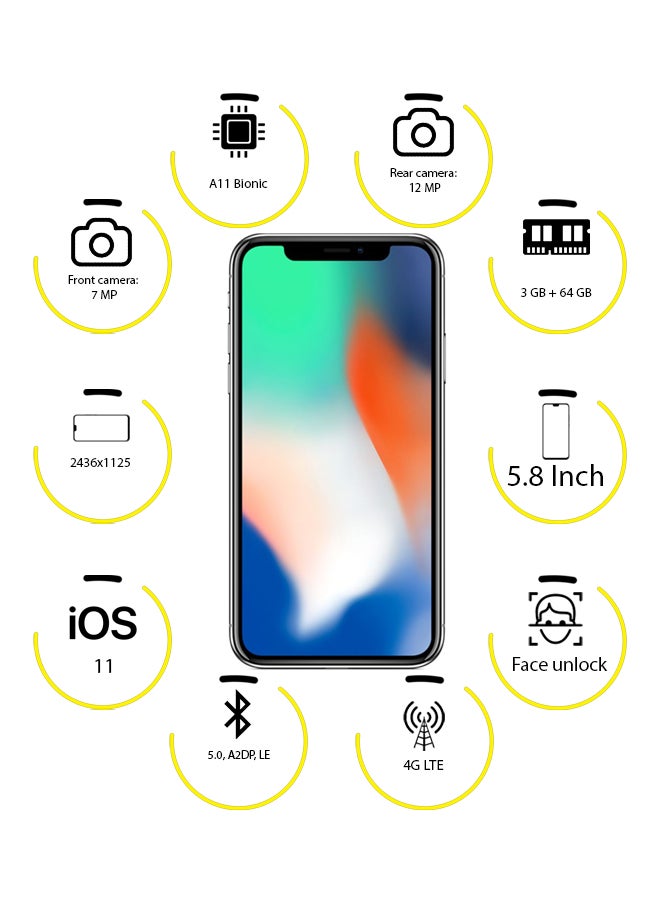ابل  آيفون X بدون خاصية فيس تايم لون فضي سعة 64 جيجابايت يدعم شبكة الجيل الرابع LTE - Image 5