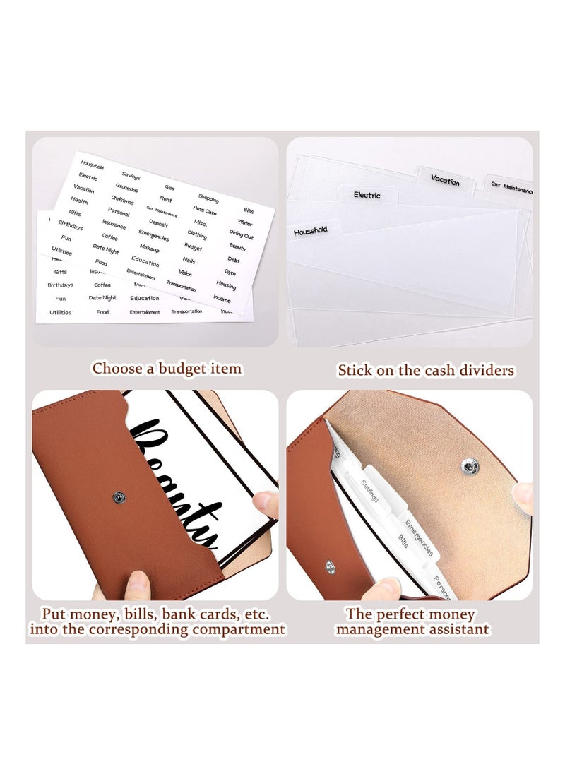 SYOSI - 11 Pieces Cash Envelope Wallet PU Leather Cash Envelopes Cash Wallet Reusable Budget Envelope Cash Dividers for Wallets with Cash Envelope Tab Stickers for Bill Planner (Brown Wallet) - Image 1
