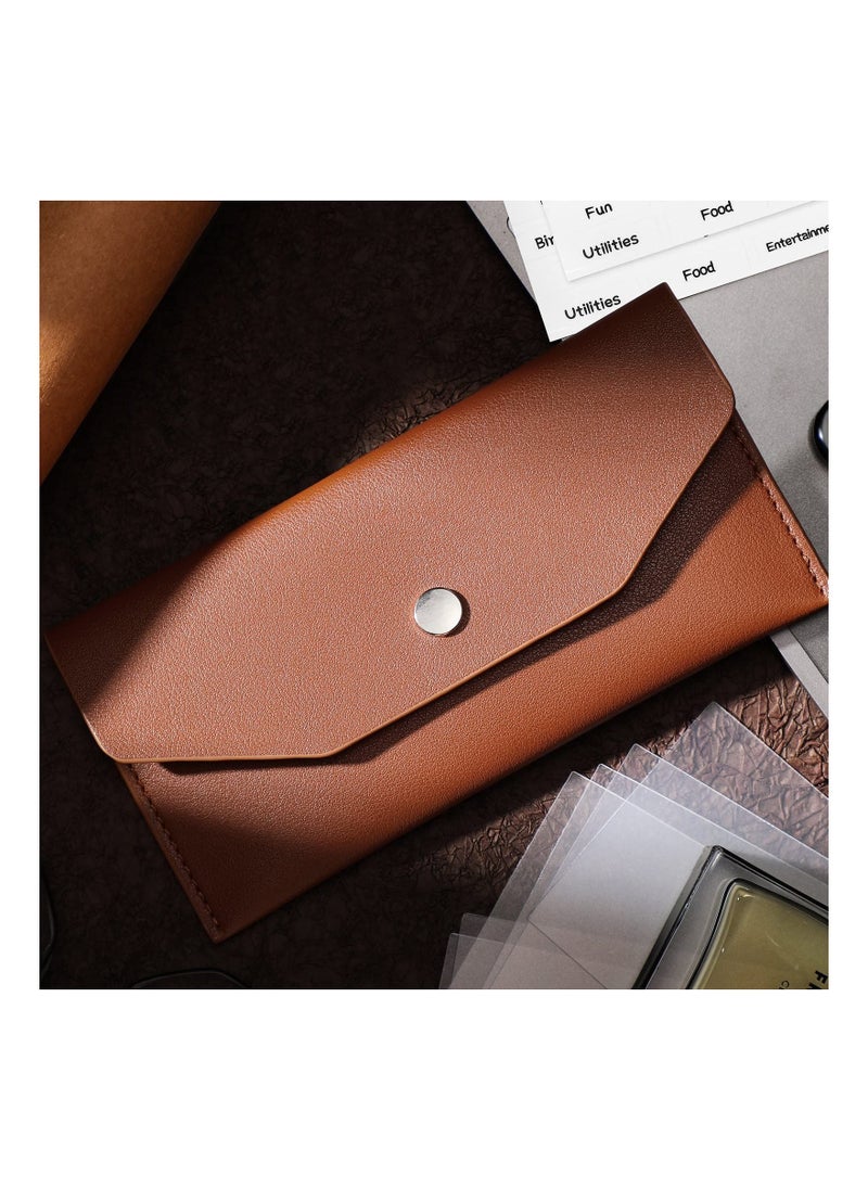 SYOSI - 11 Pieces Cash Envelope Wallet PU Leather Cash Envelopes Cash Wallet Reusable Budget Envelope Cash Dividers for Wallets with Cash Envelope Tab Stickers for Bill Planner (Brown Wallet) - Image 1