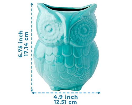 Comfify Owl Utensil Holder Decorative Ceramic Cookware Crock & Organizer, in Lovely Aqua Blue Color - Utensil Shaped Caddy and Perfect Kitchen Ceramic Decor Gift for Countertop - 5” x 7” x 4” Size - Image 2
