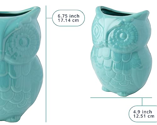 Comfify Owl Utensil Holder Decorative Ceramic Cookware Crock & Organizer, in Lovely Aqua Blue Color - Utensil Shaped Caddy and Perfect Kitchen Ceramic Decor Gift for Countertop - 5” x 7” x 4” Size - Image 3