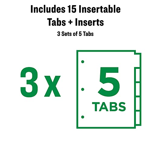 Office Essentials 5 Tab Insertable Dividers for 3 Ring Binders, Clear Tabs, 3 Sets (21887) - Image 2