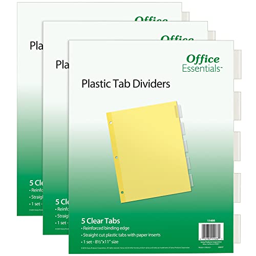 Office Essentials 5 Tab Insertable Dividers for 3 Ring Binders, Clear Tabs, 3 Sets (21887) - Image 5