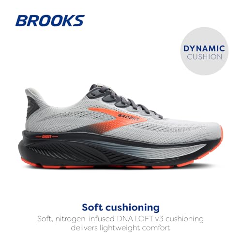 Brooks Men’s Ghost 17 Neutral Running Shoe - Oyster Mushroom/Orange/Ebony - 12 Medium - Image 2