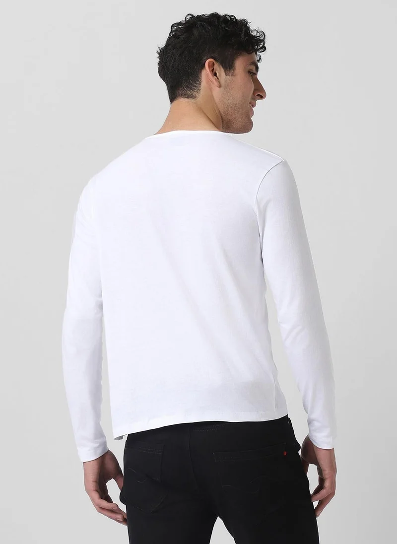 Urbano Fashion  Urbano Fashion Men's White Solid Henley Neck Slim Fit Cotton T-Shirt for Men | Best Price UAE