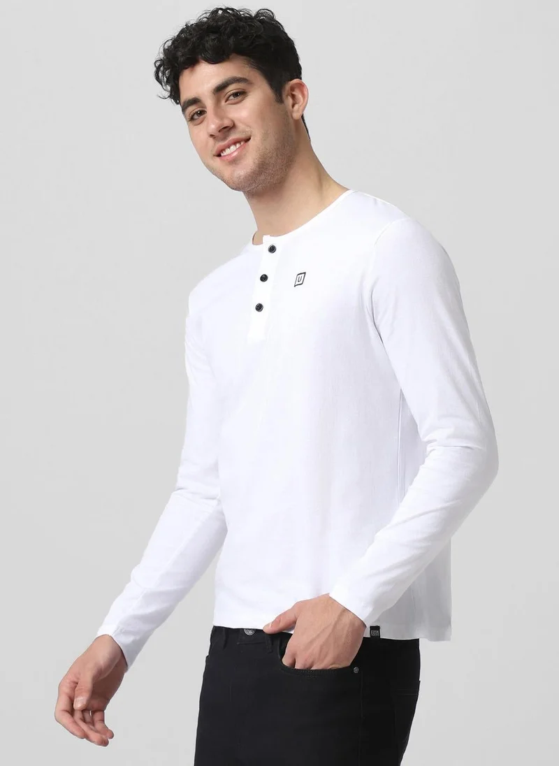 Urbano Fashion  Urbano Fashion Men's White Solid Henley Neck Slim Fit Cotton T-Shirt for Men | Best Price UAE
