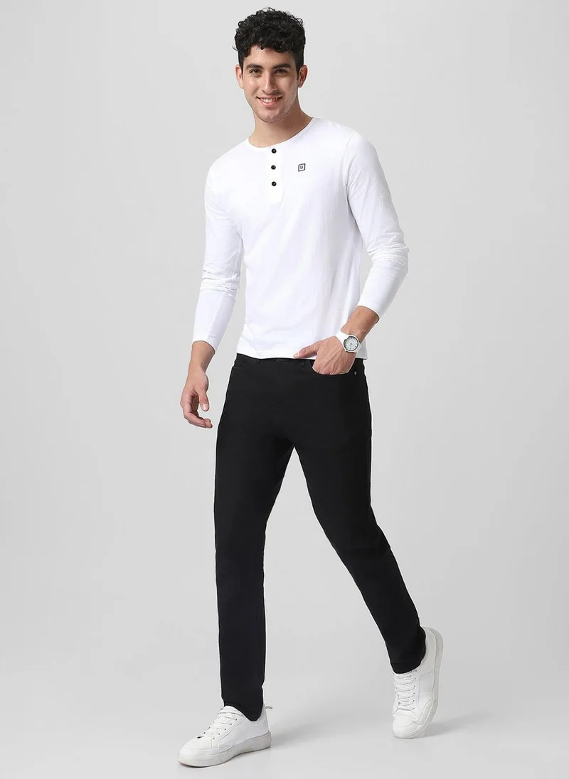 Urbano Fashion  Urbano Fashion Men's White Solid Henley Neck Slim Fit Cotton T-Shirt for Men | Best Price UAE
