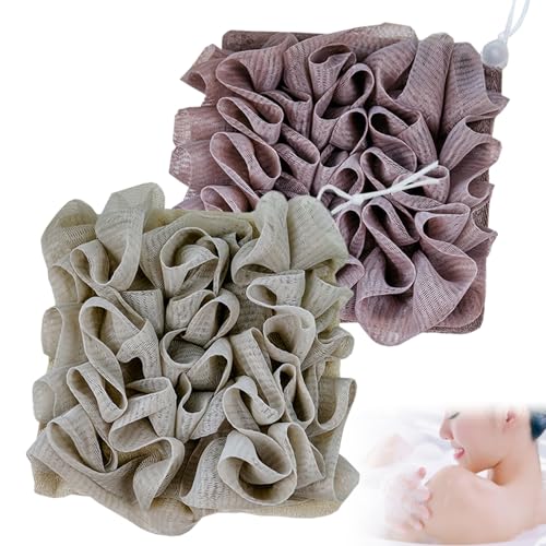 QIYUDA 2pcs Loofah Cloth for Bar Soap, Loofah Washcloth Shower Ball 2-in-1 (Gray and Brown) - Image 1