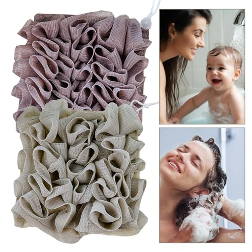 QIYUDA 2pcs Loofah Cloth for Bar Soap, Loofah Washcloth Shower Ball 2-in-1 (Gray and Brown) - Image 3