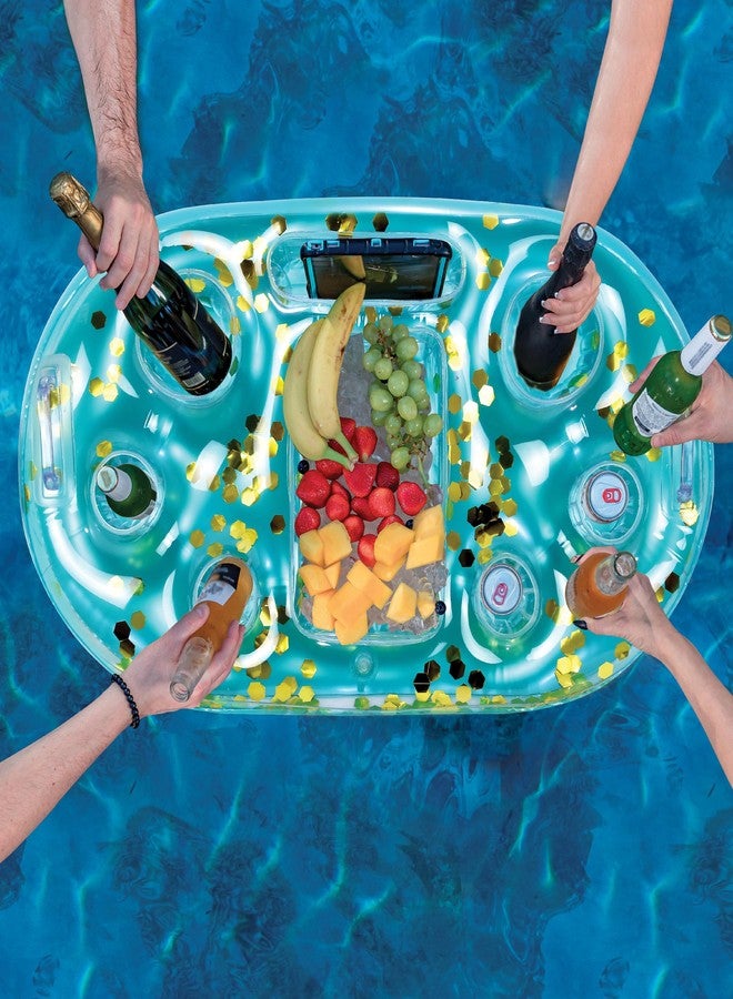 POZA Inflatable Blue Gold Floating Cooler - Luxurious Drink Holder Filled with Sparkly Confetti, Premium Party Float with 8 Holders, Serving Bar for Beach, Lake, Hot Tub and Pool - 39x23 Inch - Image 5