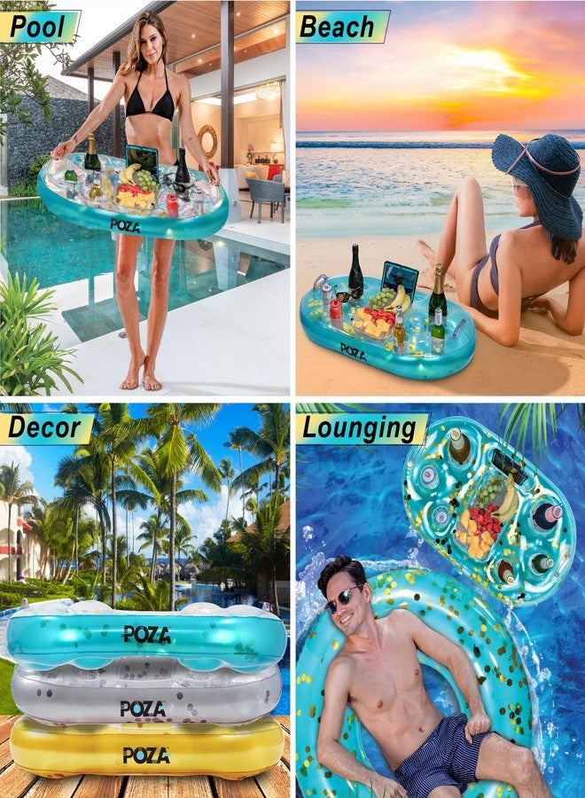 POZA Inflatable Blue Gold Floating Cooler - Luxurious Drink Holder Filled with Sparkly Confetti, Premium Party Float with 8 Holders, Serving Bar for Beach, Lake, Hot Tub and Pool - 39x23 Inch - Image 4