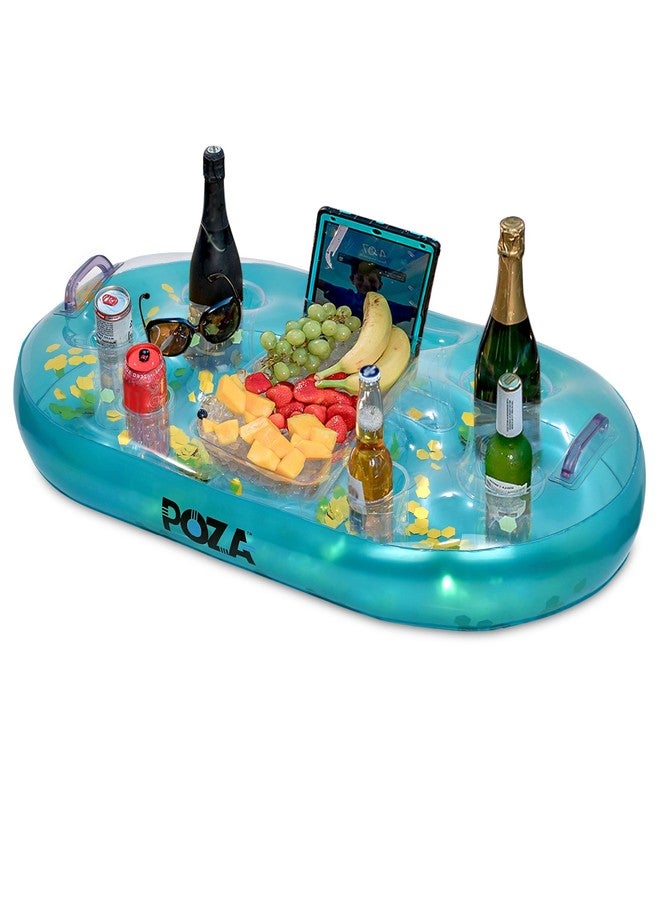 POZA Inflatable Blue Gold Floating Cooler - Luxurious Drink Holder Filled with Sparkly Confetti, Premium Party Float with 8 Holders, Serving Bar for Beach, Lake, Hot Tub and Pool - 39x23 Inch - Image 1