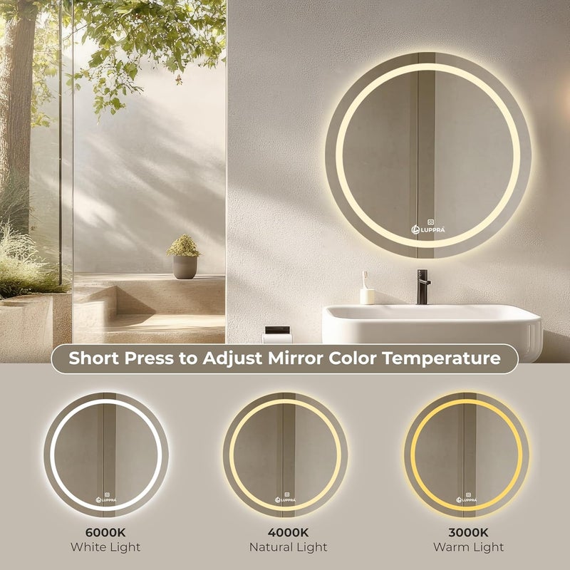 LUPPRA Round Wall Mounting Mirror with Light Bathroom MirrorVenity MirrorSmart Mirror Size 24X24 inch LED Mirror 3 Tone Cool White Natural White Warm White - Image 5
