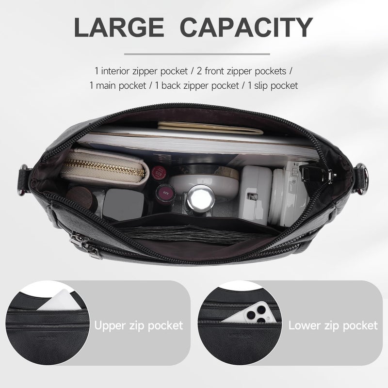 KITEVIUN Crossbody Bags for Women Leather Purse Trendy Multi Pocket Shoulder Handbags with Adjustable Guitar Strap - Image 3