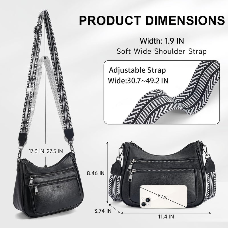 KITEVIUN Crossbody Bags for Women Leather Purse Trendy Multi Pocket Shoulder Handbags with Adjustable Guitar Strap - Image 5