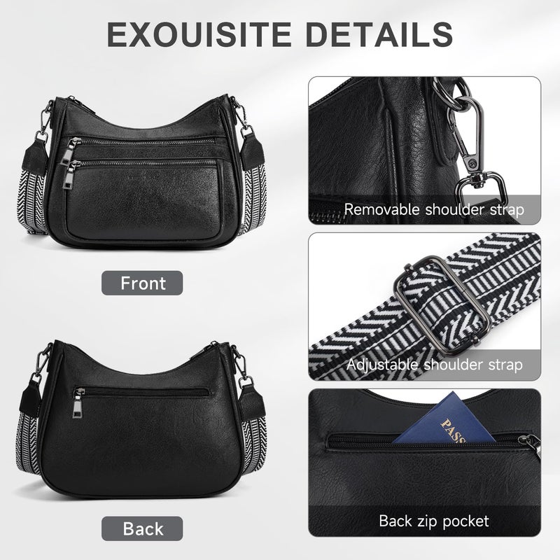 KITEVIUN Crossbody Bags for Women Leather Purse Trendy Multi Pocket Shoulder Handbags with Adjustable Guitar Strap - Image 4