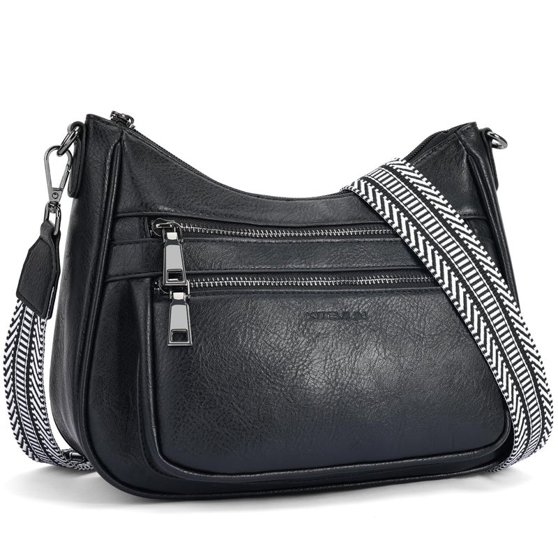KITEVIUN Crossbody Bags for Women Leather Purse Trendy Multi Pocket Shoulder Handbags with Adjustable Guitar Strap - Image 1