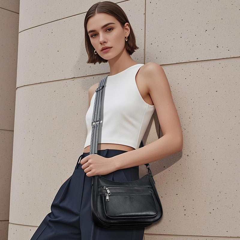 KITEVIUN Crossbody Bags for Women Leather Purse Trendy Multi Pocket Shoulder Handbags with Adjustable Guitar Strap - Image 2