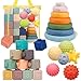 IFLOVE Montessori Baby Toys Soft Baby Blocks Stacking Rings Sensory Balls 24Pcs 3in1 Teething Toys Set for Babies 612 Months Building Blocks Easter Birthday for Boys Girls - Image 2
