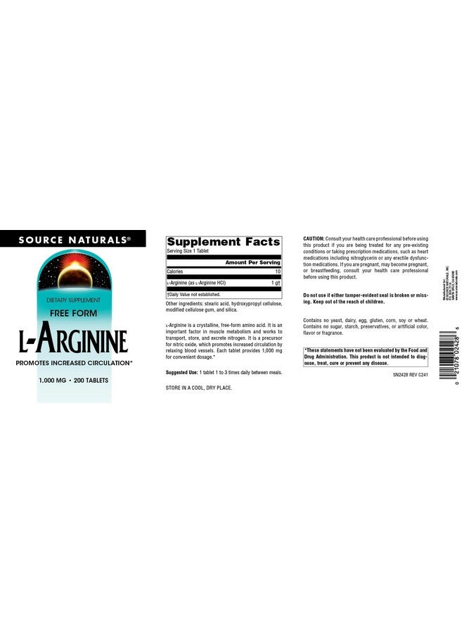 Source Naturals L-Arginine Free Form* - 1000 mg, 200 Tablets - Image 4