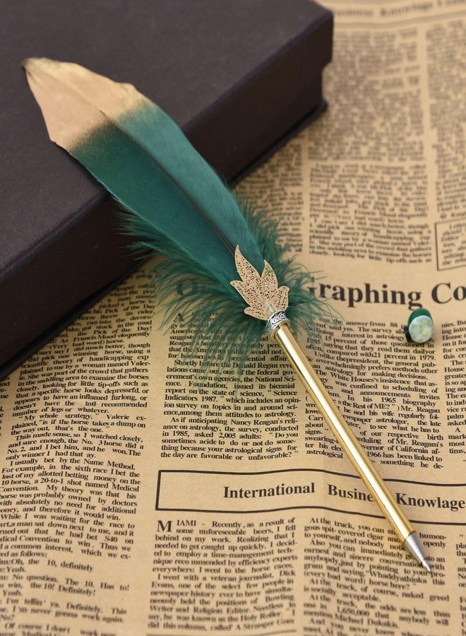 BODHIS Quill Pen Vintage Feather Ballpoint Pen Refined Witchy Pen for Writing Signature or Gift Wedding Bridal (Dark green) - Image 1