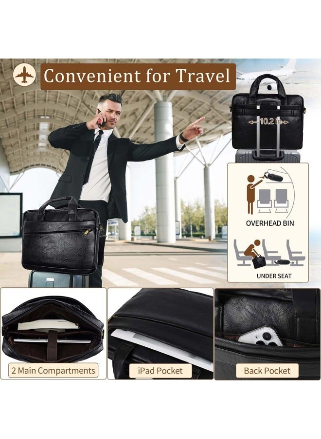Stuery Faux Leather Messenger Bag for Men 17-17.3 Inch: Laptop Bag Briefcase Computer Handbags Shoulder Crossbody Bag with Padded Laptop Sleeve for Work College Travel, PU Black - Image 3