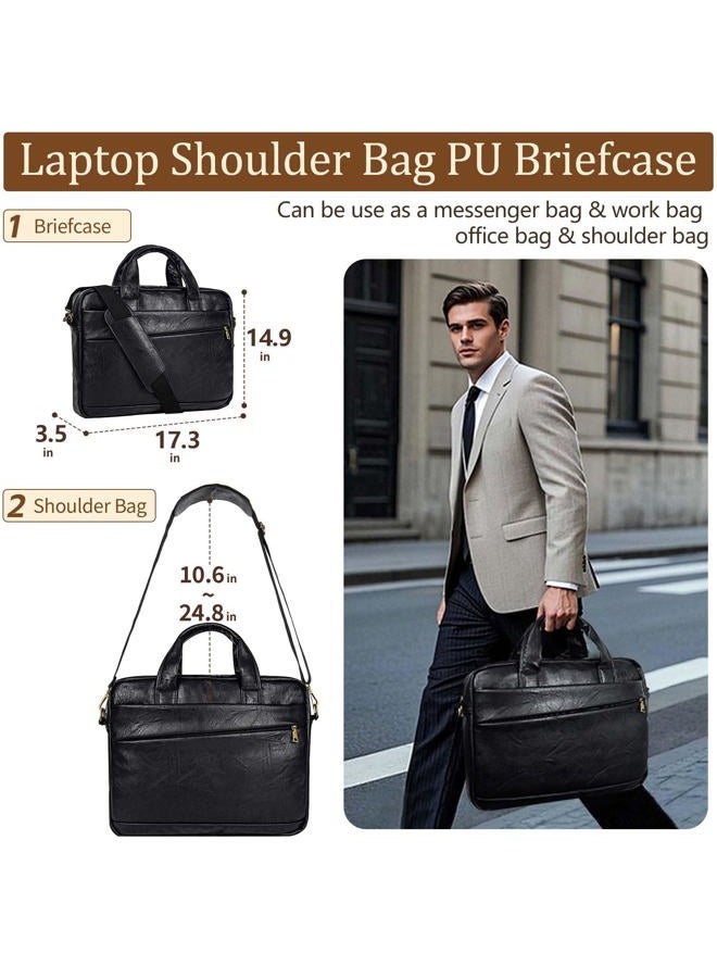 Stuery Faux Leather Messenger Bag for Men 17-17.3 Inch: Laptop Bag Briefcase Computer Handbags Shoulder Crossbody Bag with Padded Laptop Sleeve for Work College Travel, PU Black - Image 2
