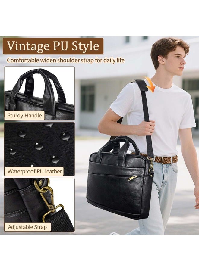 Stuery Faux Leather Messenger Bag for Men 17-17.3 Inch: Laptop Bag Briefcase Computer Handbags Shoulder Crossbody Bag with Padded Laptop Sleeve for Work College Travel, PU Black - Image 4