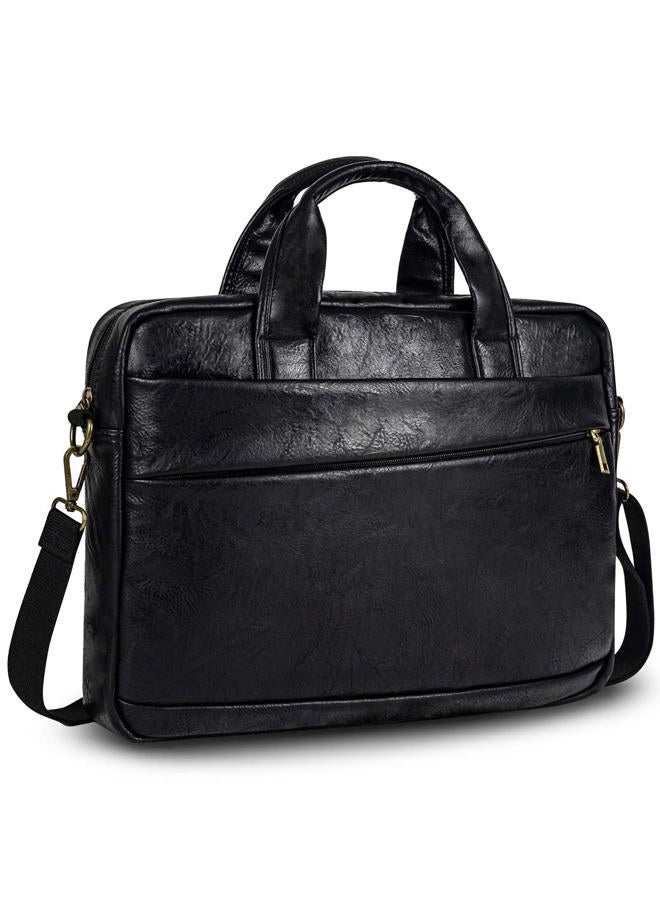 Stuery Faux Leather Messenger Bag for Men 17-17.3 Inch: Laptop Bag Briefcase Computer Handbags Shoulder Crossbody Bag with Padded Laptop Sleeve for Work College Travel, PU Black - Image 1