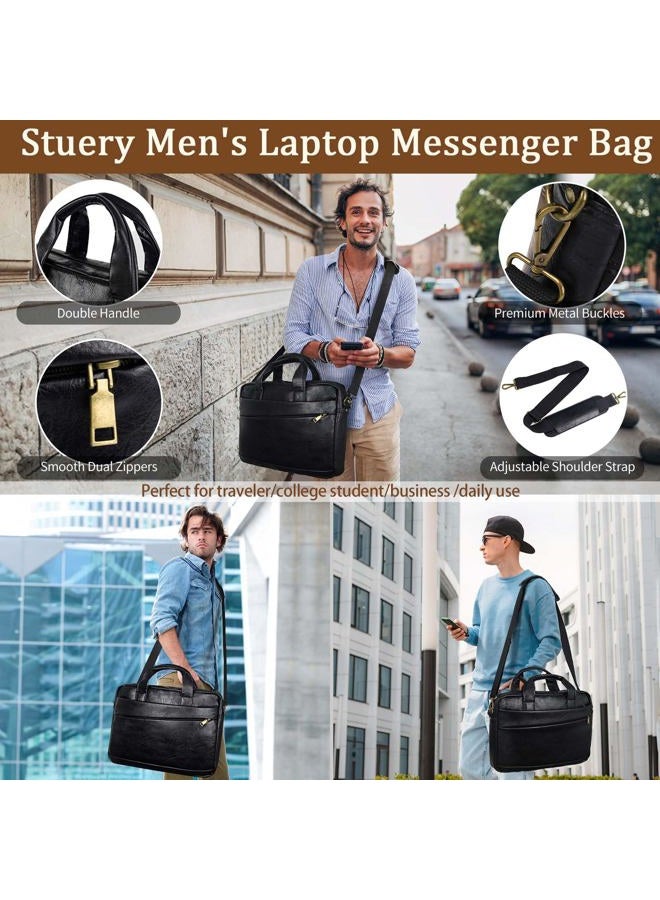 Stuery Faux Leather Messenger Bag for Men 17-17.3 Inch: Laptop Bag Briefcase Computer Handbags Shoulder Crossbody Bag with Padded Laptop Sleeve for Work College Travel, PU Black - Image 5