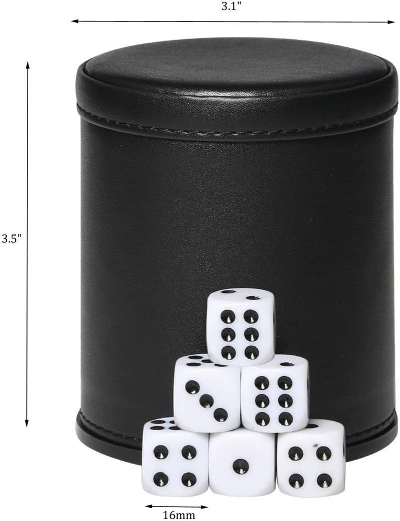 Bc Toptan PU Leather Dice Cup Set, Felt Linning Dice Shaker for Yahtzee/Farkle/Bar Party Dice Games, Includes 16mm Dot Dices - Image 2