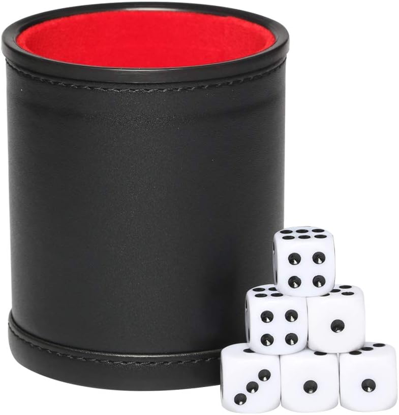 Bc Toptan PU Leather Dice Cup Set, Felt Linning Dice Shaker for Yahtzee/Farkle/Bar Party Dice Games, Includes 16mm Dot Dices - Image 1