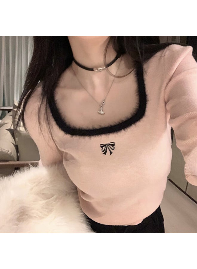 Yuzhaolin Women's Base Layer, Early Spring Autumn Winter Inner Wear, Square Neck, Brushed Warm, Slim Fit, High Elasticity Sweater, Long Sleeve Knitted Top - Image 3