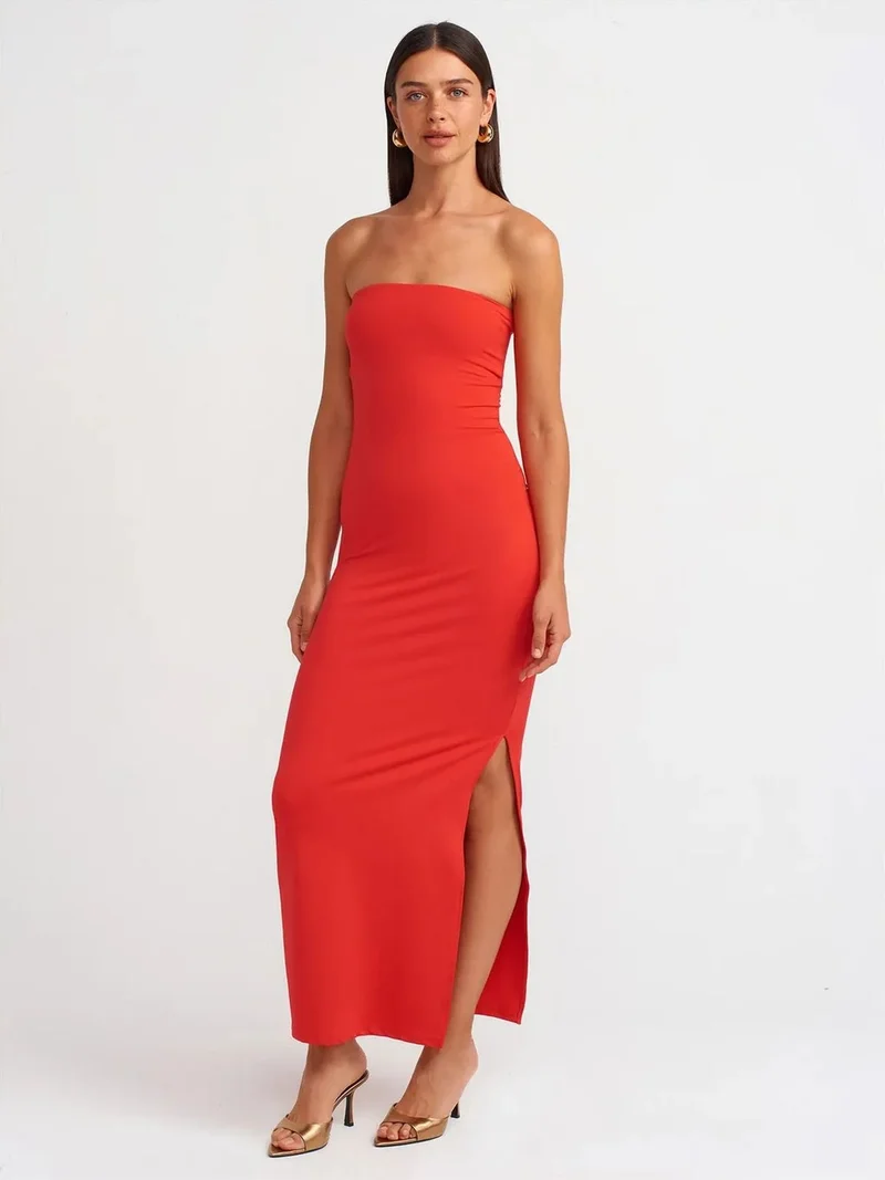 ديلفين Dilvin Strapless Bodycon Maxi Dress With Slit