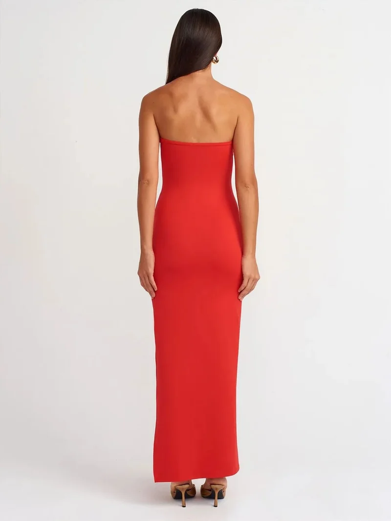 ديلفين Dilvin Strapless Bodycon Maxi Dress With Slit