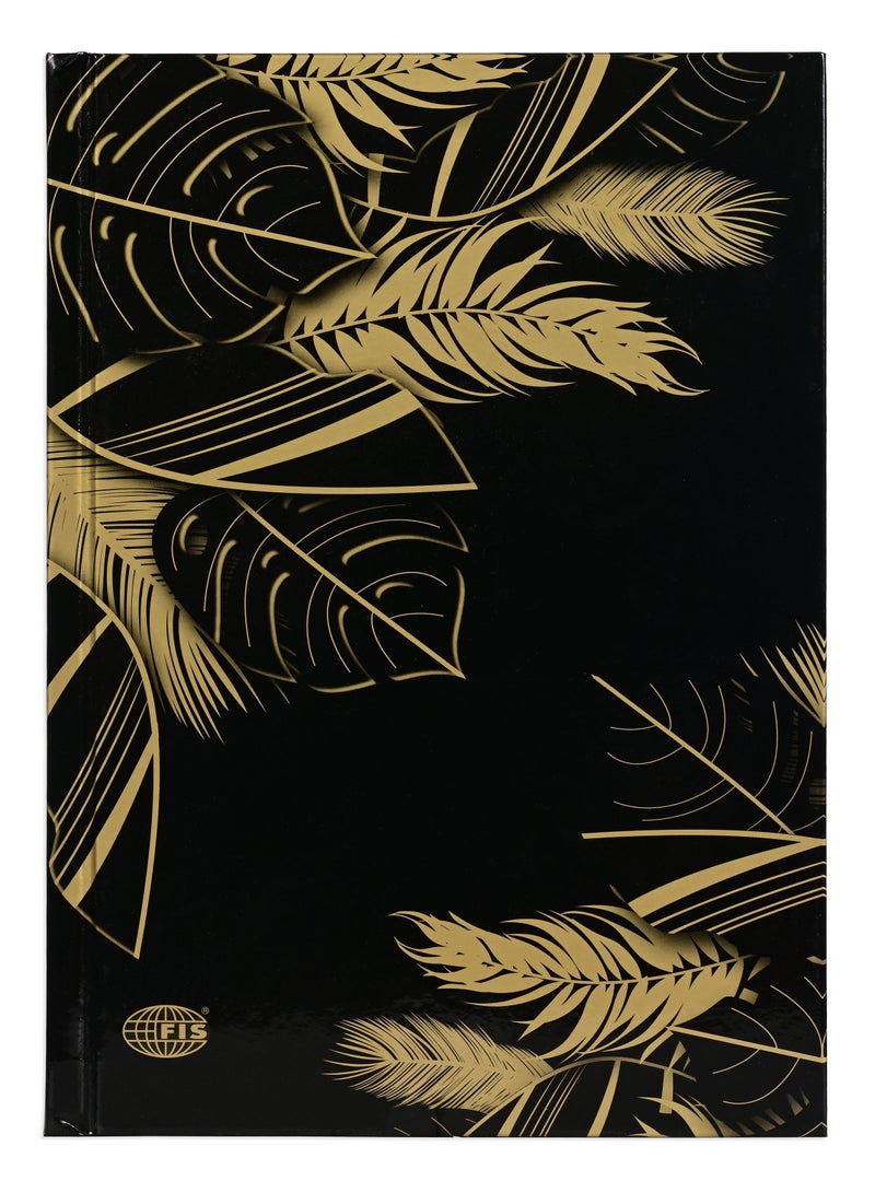 FIS FIS® Notebook Hard Cover, A5 Size(14.8x21cm), 2 Quire, 192 Pages, 96 Sheets, Single Line Ruling, Golden/Black, Packet of 5 Pieces, Design 7 - FSNBHCA5GLBKD07  - Image 1