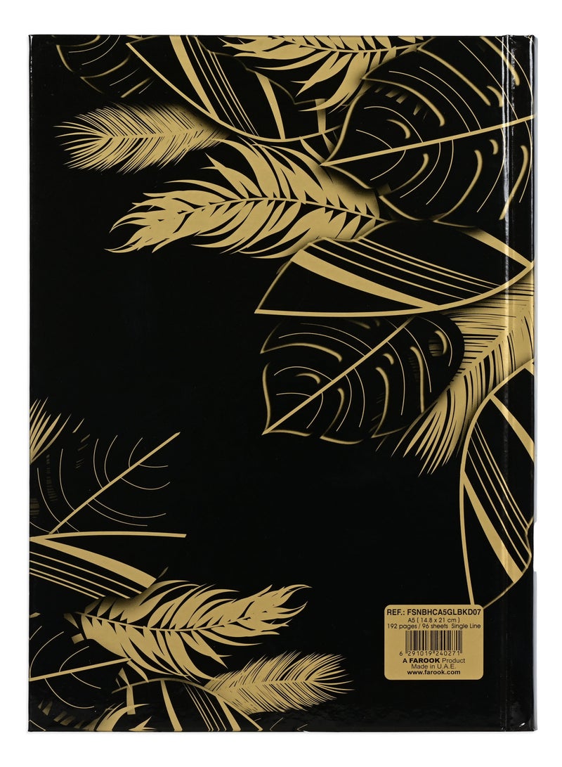 FIS FIS® Notebook Hard Cover, A5 Size(14.8x21cm), 2 Quire, 192 Pages, 96 Sheets, Single Line Ruling, Golden/Black, Packet of 5 Pieces, Design 7 - FSNBHCA5GLBKD07  - Image 4