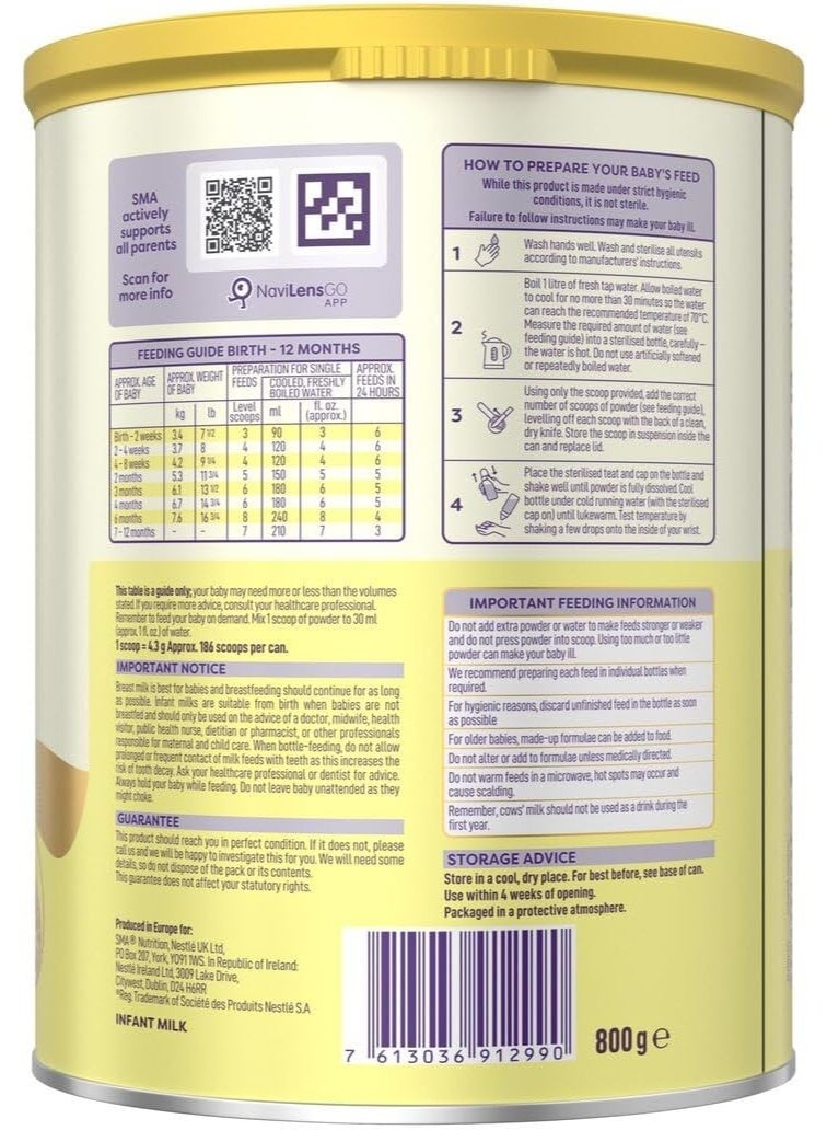 SMA First Infant Milk Powder Stage1 From Birth 800grams - Image 2
