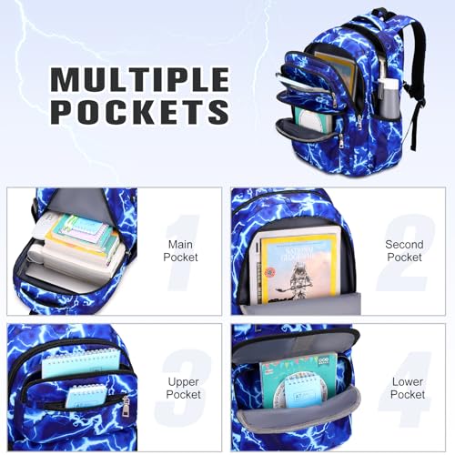 Bevalsa Backpack for Boys, Lightning School Bags with Lunch Bag & Pen Case for Kids, Bookbag for Boys Girls Teens - Image 3