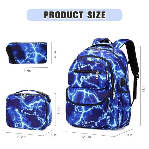 Bevalsa Backpack for Boys, Lightning School Bags with Lunch Bag & Pen Case for Kids, Bookbag for Boys Girls Teens - Image 2